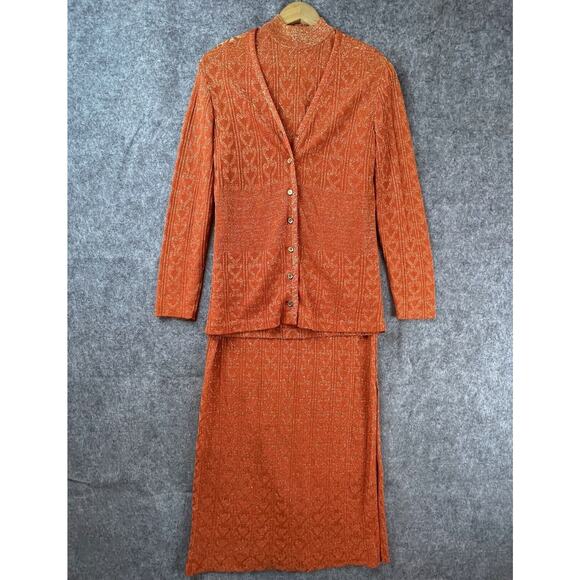 VTG Rona New York Knit Set Womens 10 Screen Worn Dress Skirt Suit Cardigan 60s - Picture 1 of 13